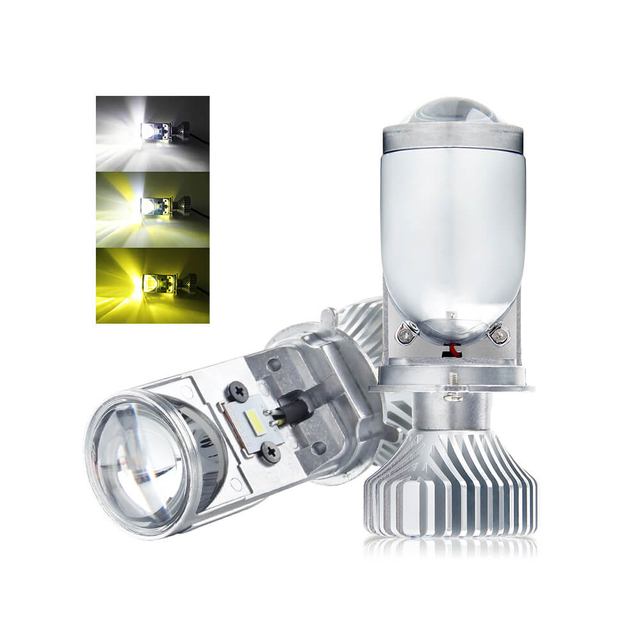H4 Trois couleurs LED Ampoule de phare avec mini projecteur lentille JG-Y6